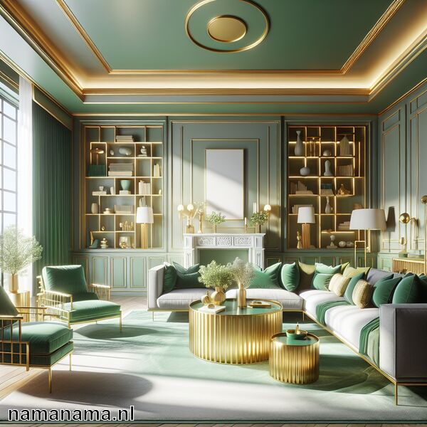 Woonkamer in groen en goud » Groene en gouden woonkamer  