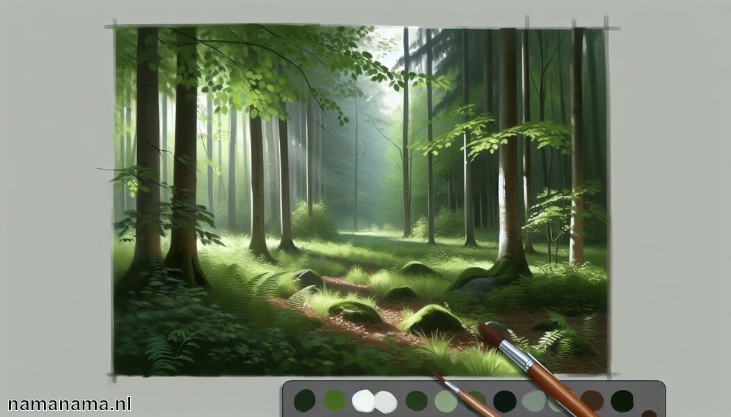Schilder bladeren met lichte en donkere tonen   - Het bos eenvoudig schilderen » Bos schilderen voor beginners  