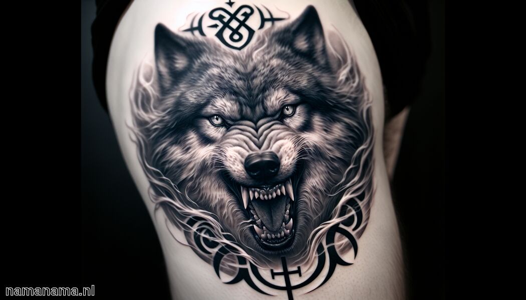 Draagt een waarschuwing tegen ongecontroleerde woede - Fenrir Tattoo Betekenis » De wolf en zijn legendes