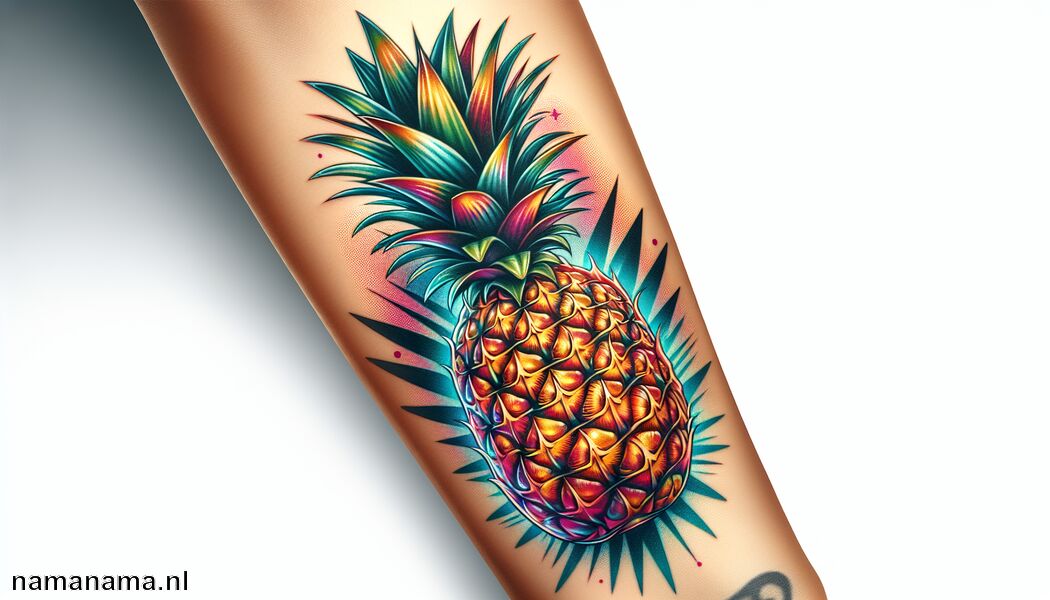 Ideaal voor een kleurrijke en levendige uitstraling   - Ananas Tatoeage Betekenis » Vriendelijkheid en gastvrijheid in een tattoo