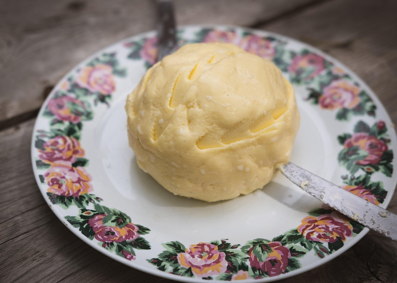 butter, meal, plate, knife, food, butter, butter, butter, butter, butter